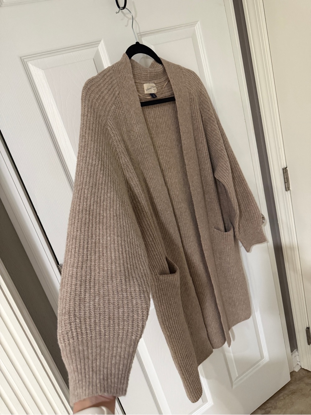 Universal Thread Long Open-Front Ribbed Cardigan - Taupe - Picture 4 of 8